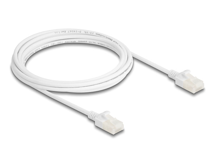 Delock RJ45 Netzwerkkabel Cat.6A Stecker zu Stecker mit robuster Rastnase Industrietauglich U/UTP Slim 3 m weiß