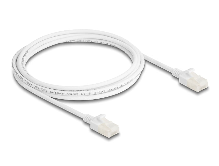 Delock RJ45 Netzwerkkabel Cat.6A Stecker zu Stecker mit robuster Rastnase Industrietauglich U/UTP Slim 2 m weiß