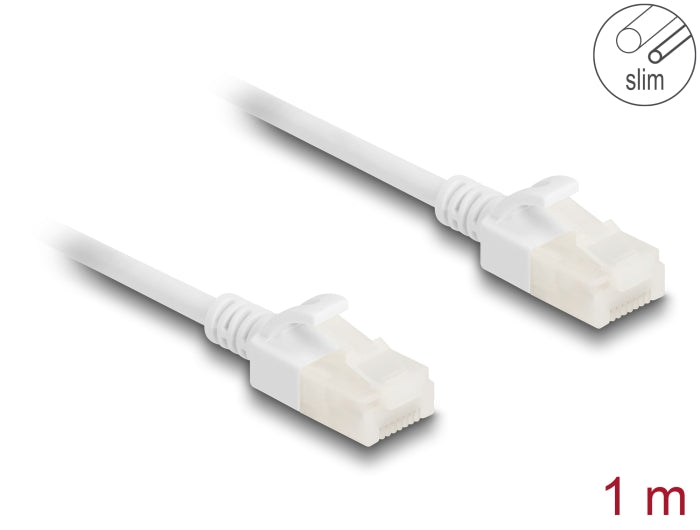 Delock RJ45 Netzwerkkabel Cat.6A Stecker zu Stecker mit robuster Rastnase Industrietauglich U/UTP Slim 1 m weiß