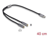 Delock Headset Adapter USB Type-C™ Stecker DAC 24 Bit / 96 kHz Hi-Res zu 2 x 3,5 mm 3 Pin Klinkenbuchse
