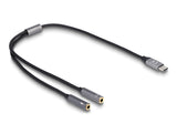 Delock Headset Adapter USB Type-C™ Stecker DAC 24 Bit / 96 kHz Hi-Res zu 2 x 3,5 mm 3 Pin Klinkenbuchse