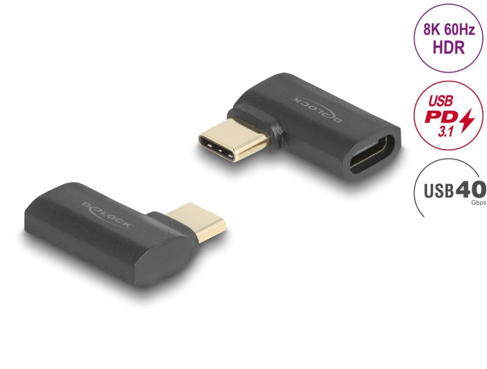 Delock USB Adapter 40 Gbps USB Type-C™ PD 3.1 240 W Stecker zu Buchse gewinkelt links / rechts 8K 60 Hz