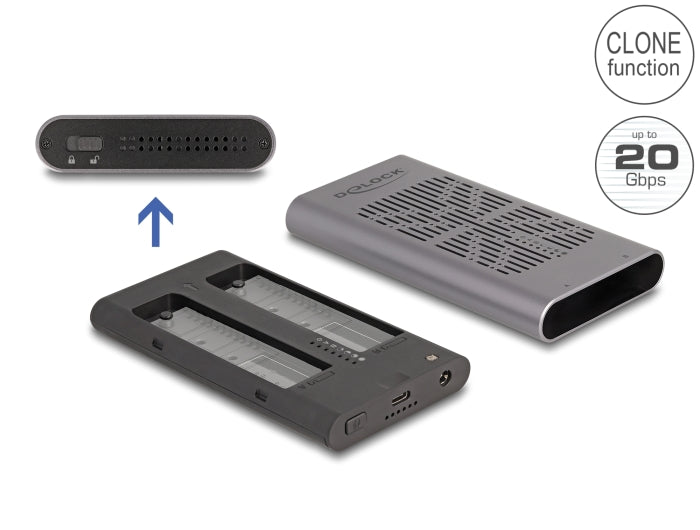 Delock Externes USB 20 Gbps Gehäuse für 2 x M.2 NVMe PCIe SSD mit USB Type-C™ Buchse und Klon Funktion