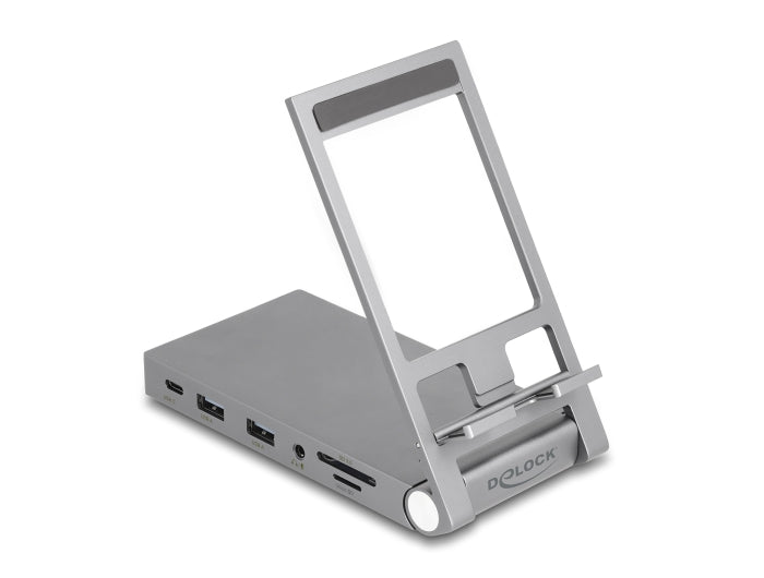 Delock Tablet und Notebook Dockingstation 4K mit integrierter Halterung - HDMI / USB / Hub / SD / Micro SD / PD 3.0 - klappbar