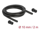 Delock Kabelschutzschlauch 2 m x 10 mm mit 2 x PG7 Schlauchverschraubung Set schwarz