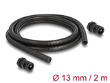 Delock Kabelschutzschlauch 2 m x 13 mm mit 2 x PG9 Schlauchverschraubung Set schwarz