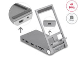 Delock Tablet und Notebook Dockingstation 4K mit integrierter Halterung - HDMI / USB / Hub / SD / Micro SD / PD 3.0 - klappbar
