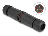 Delock Kabelverbinder für Außenbereich 3 Pin, IP68 wasserdicht, schraubbar, Kabeldurchmesser 4,5 - 7,5 mm schwarz