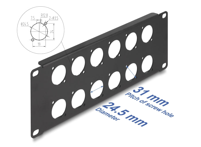 Delock D-Typ 10″ Patchpanel 12 Port 2 HE schwarz