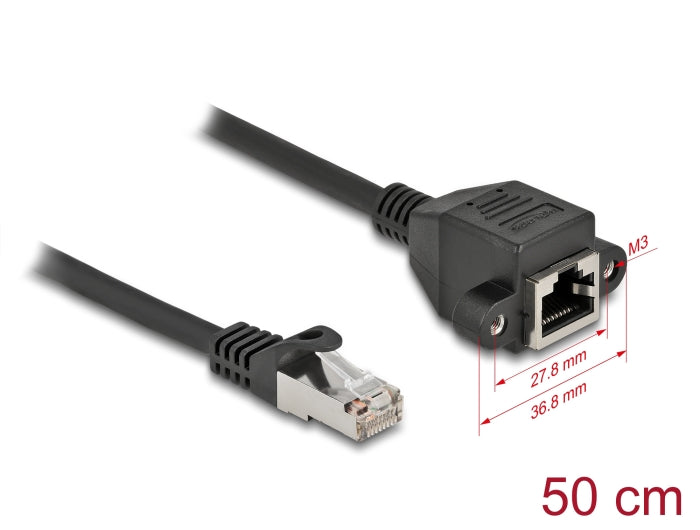 Delock Netzwerk Verlängerungskabel S/FTP RJ45 Stecker zu RJ45 Buchse Cat.6A 50 cm schwarz