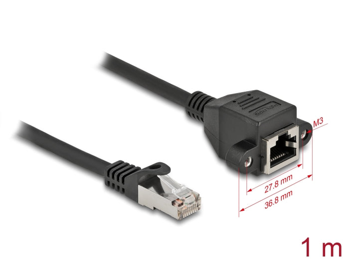 Delock Netzwerk Verlängerungskabel S/FTP RJ45 Stecker zu RJ45 Buchse Cat.6A 1 m schwarz