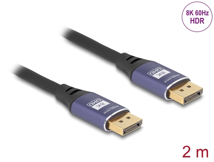 Delock DisplayPort Kabel 8K 60 Hz 2 m flieder Metall