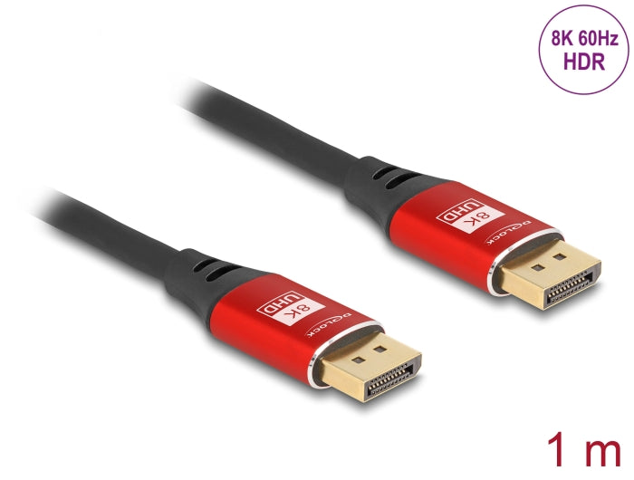 Delock DisplayPort Kabel 8K 60 Hz 1 m rot Metall