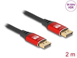 Delock DisplayPort Kabel 8K 60 Hz 2 m rot Metall