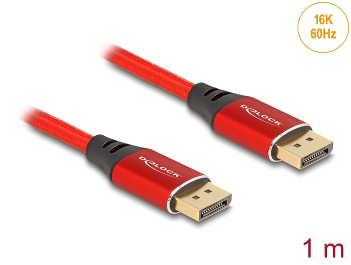 Delock DisplayPort Kabel 16K 60 Hz 1 m rot Metall