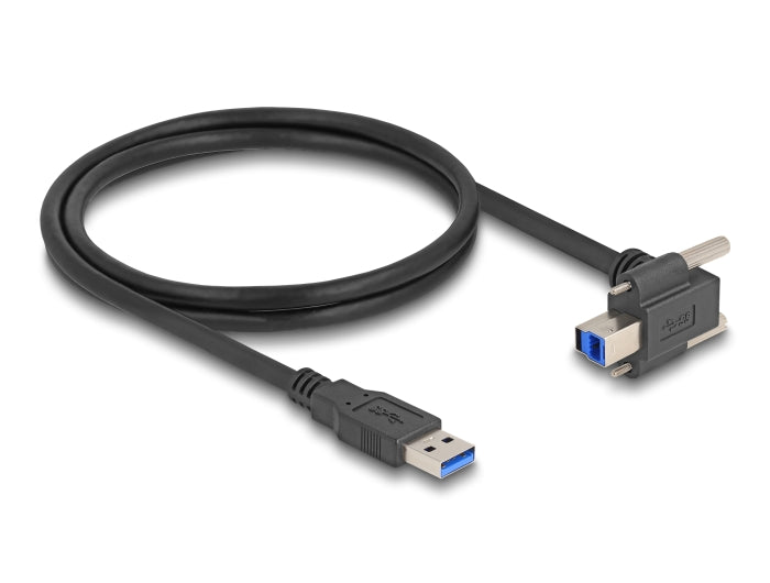 Delock USB 5 Gbps Kabel USB Typ-A Stecker gerade zu USB Typ-B Stecker mit Schraubenabstand 22 mm 90° nach oben gewinkelt 1 m schwarz