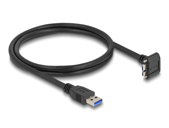 Delock USB 5 Gbps Kabel USB Typ-A Stecker gerade zu USB Micro-B Stecker mit Schraubenabstand 18 mm 90° nach oben gewinkelt 1 m schwarz