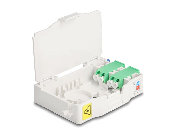 Delock LWL Anschlussdose für Hutschiene mit Spleißhalter und 2 x LC Duplex Kupplung
