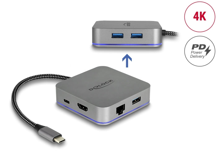 Delock USB Type-C™ Dockingstation für Mobilgeräte 4K - HDMI / Hub / LAN / PD 3.0 mit LED Beleuchtung