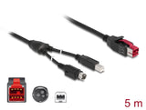 Delock PoweredUSB Kabel Stecker 24 V > USB Typ-B Stecker + Hosiden Mini-DIN 3 Pin Stecker 5 m für POS Drucker und Terminals