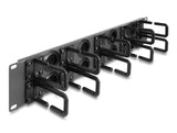 Delock 19″ Kabelmanagement Rangierpanel mit 8 Gummi Kabeldurchführungen und 10 Bügeln 2 HE dunkelgrau