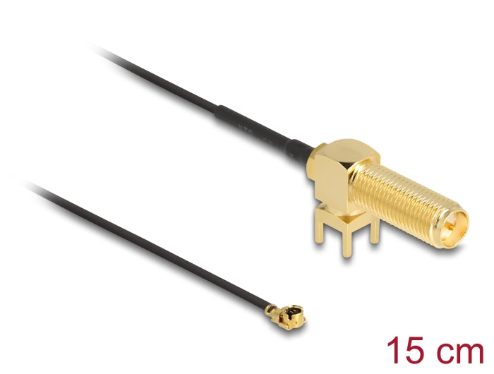 Delock Antennenkabel RP-SMA 90° PCB Buchse zum Einbau zu I-PEX Inc., MHF® I Stecker 1.13 15 cm Gewindelänge 15 mm