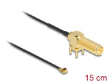 Delock Antennenkabel RP-SMA 90° PCB Buchse zum Einbau zu I-PEX Inc., MHF® I Stecker 1.13 15 cm Gewindelänge 15 mm