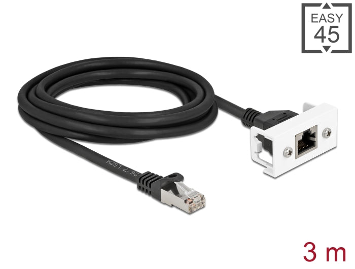 Delock Netzwerk Verlängerungskabel für Easy 45 Modul S/FTP RJ45 Stecker zu RJ45 Buchse Cat.6A 3 m schwarz / weiß