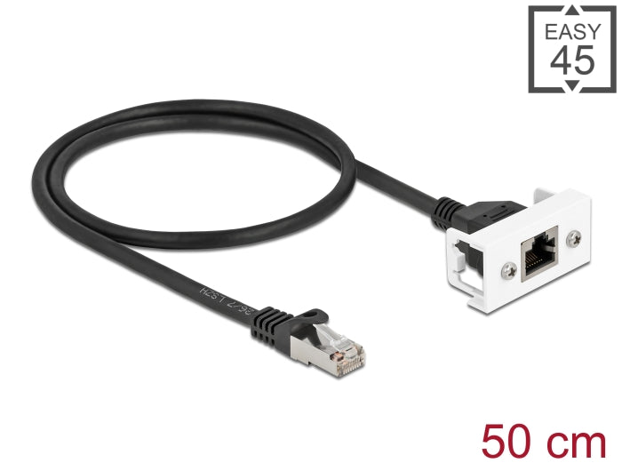 Delock Netzwerk Verlängerungskabel für Easy 45 Modul S/FTP RJ45 Stecker zu RJ45 Buchse Cat.6A 50 cm schwarz / weiß