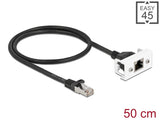 Delock Netzwerk Verlängerungskabel für Easy 45 Modul S/FTP RJ45 Stecker zu RJ45 Buchse Cat.6A 50 cm schwarz / weiß