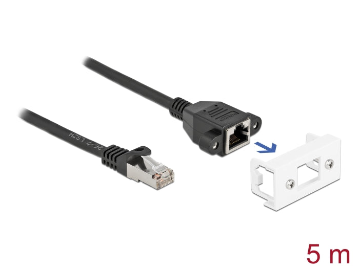 Delock Netzwerk Verlängerungskabel für Easy 45 Modul S/FTP RJ45 Stecker zu RJ45 Buchse Cat.6A 5 m schwarz / weiß