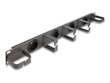 Delock 19″ Kabelmanagement Rangierpanel mit 4 Gummi Kabeldurchführungen und 5 Metall Bügeln 1 HE dunkelgrau