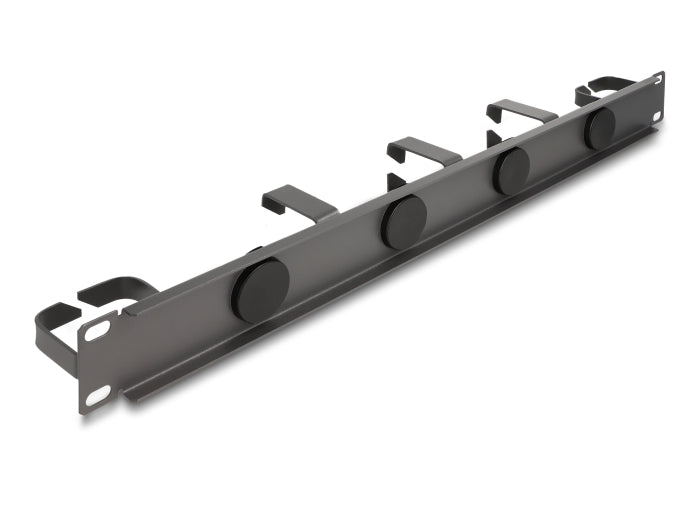 Delock 19″ Kabelmanagement Rangierpanel mit 4 Gummi Kabeldurchführungen und 5 Metall Bügeln 1 HE dunkelgrau