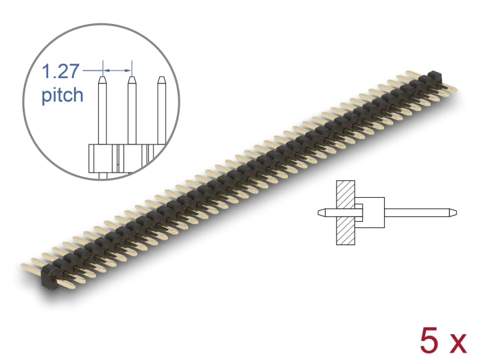 Delock Stiftleiste 40 Pin, Rastermaß 1,27 mm, 1-reihig, gerade, 5 Stück
