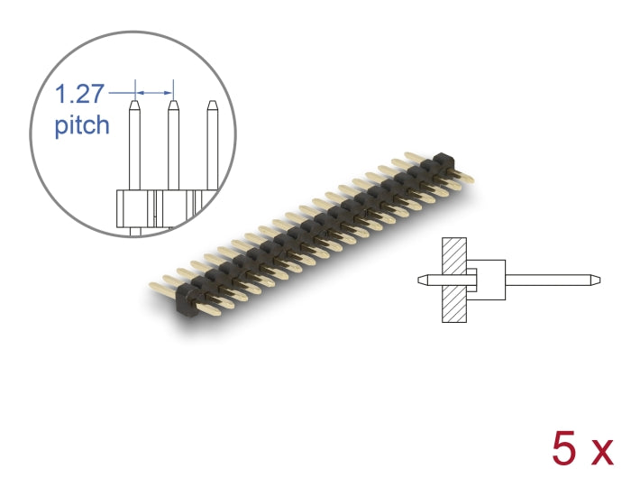 Delock Stiftleiste 20 Pin, Rastermaß 1,27 mm, 1-reihig, gerade, 5 Stück