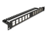 Delock 19″ Keystone Patchpanel 24 Port gewinkelt mit Entlastungsschiene schwarz
