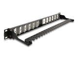 Delock 19″ Keystone Patchpanel 24 Port gewinkelt mit Entlastungsschiene schwarz