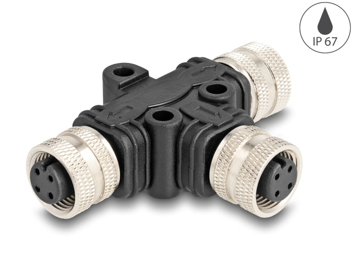 Delock M12 T-Splitter A-kodiert 4 Pin 1 x Buchse zu 2 x Buchse Parallelschaltung