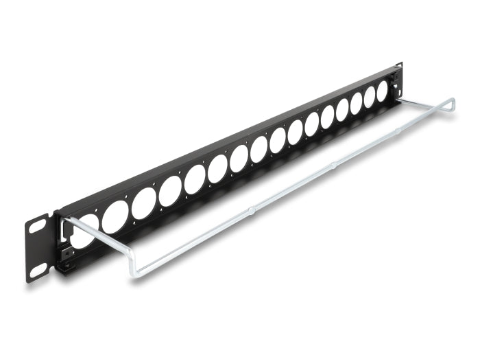 Delock 19″ D-Typ Patchpanel mit Entlastungsschiene 16 Port 1 HE schwarz
