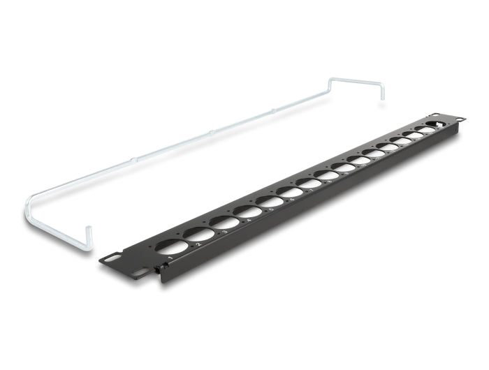 Delock 19″ D-Typ Patchpanel mit Entlastungsschiene 16 Port 1 HE schwarz