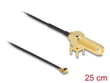 Delock Antennenkabel SMA 90° PCB Buchse zum Einbau zu I-PEX Inc., MHF® I Stecker 1.13 25 cm Gewindelänge 15 mm
