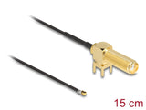 Delock Antennenkabel SMA 90° PCB Buchse zum Einbau zu I-PEX Inc., MHF® 4L Stecker 1.13 15 cm Gewindelänge 15 mm