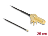 Delock Antennenkabel RP-SMA 90° PCB Buchse zum Einbau zu I-PEX Inc., MHF® 4L Stecker 1.13 25 cm Gewindelänge 15 mm