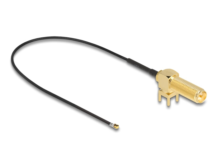 Delock Antennenkabel RP-SMA 90° PCB Buchse zum Einbau zu I-PEX Inc., MHF® 4L Stecker 1.13 25 cm Gewindelänge 15 mm