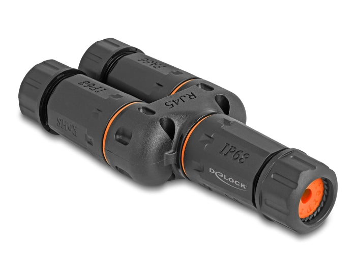 Delock Kabelverbinder Y-Adapter RJ45 Buchse zu 2 x RJ45 Buchse Cat.6 IP68 staub- und wasserdicht Outdoor
