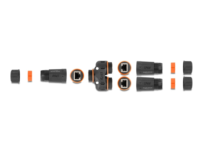 Delock Kabelverbinder Y-Adapter RJ45 Buchse zu 2 x RJ45 Buchse Cat.6 IP68 staub- und wasserdicht Outdoor