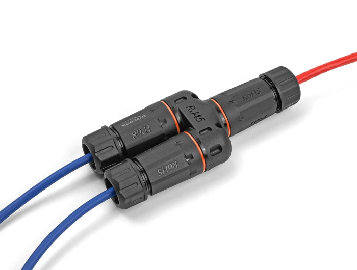Delock Kabelverbinder Y-Adapter RJ45 Buchse zu 2 x RJ45 Buchse Cat.6 IP68 staub- und wasserdicht Outdoor