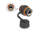 Delock Kabelverbinder RJ45 Buchse zu RJ45 Buchse Cat.6A mit M20 Gewinde und Verschlusskappe IP68 staub- und wasserdicht