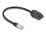 Delock Kabel RJ45 Stecker zu RJ45 Buchse Cat.6A zum Einbau mit M20 Gewinde und Verschlusskappe IP68 staub- und wasserdicht 25 cm schwarz