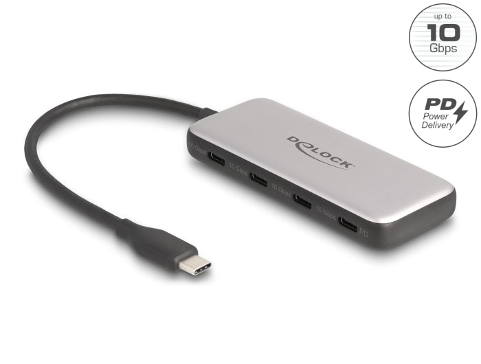 Delock USB 10 Gbps USB Type-C™ Hub mit 4 x USB Type-C™ Buchse und PD 85 Watt